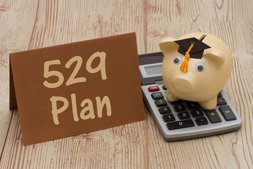 piggy bank on calculator next to 529 Plan sign
