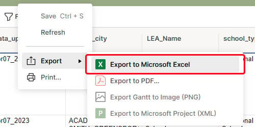 FAFSA Tracker Descargar - Opción Exportar a Excel