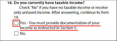IDR Form - Do you currently have taxable income question and answers