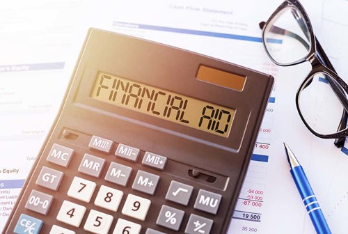calculator displaying financial aid