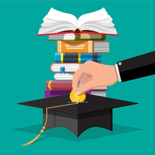 drawing of arm putting coin into graduation hat
