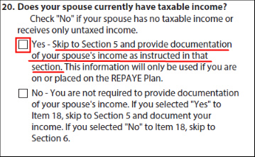 IDR Form - Does your spouse currently have taxable income question and answers