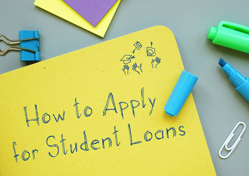 How to Apply for Student Loans written on yellow folder