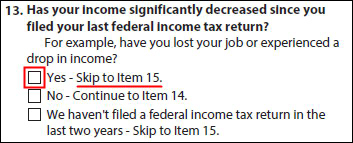 Formulario IDR - ¿Ha disminuido significativamente sus ingresos desde que presentó su última pregunta y respuestas sobre la declaración de impuestos federales?
