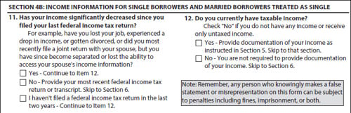 Formulario IDR - Información de ingresos para prestatarios solteros y prestatarios casados tratados como preguntas individuales 11 y 12