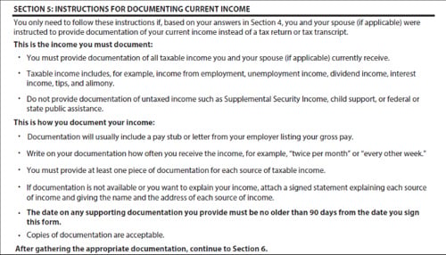 IDR Form - Instructions for documenting current income instructions